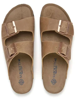 Leren slippers lichtbruin