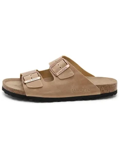 Leren slippers lichtbruin