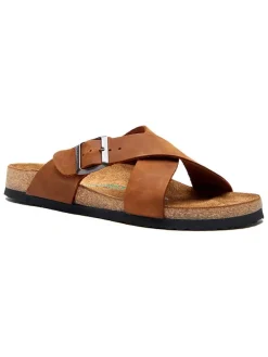 Leren slippers lichtbruin