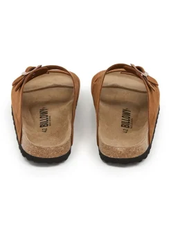 Leren slippers lichtbruin