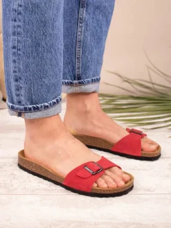 Leren slippers rood