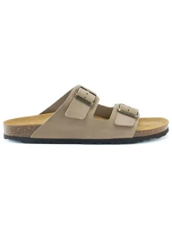 Leren slippers taupe