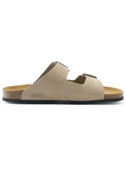 Leren slippers taupe