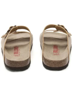 Leren slippers taupe