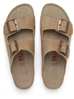 Leren slippers taupe