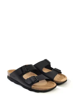 Leren slippers "Trefle" zwart