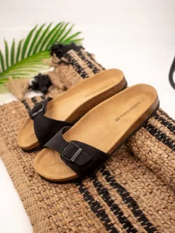 Leren slippers zwart