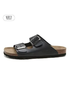 Leren slippers zwart