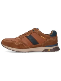 Leren sneakers lichtbruin/blauw