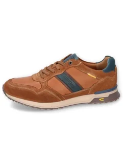 Leren sneakers lichtbruin/blauw