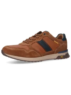 Leren sneakers lichtbruin/blauw