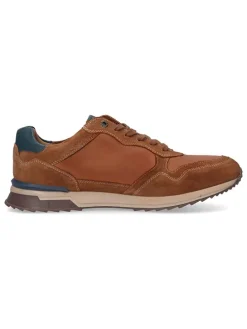 Leren sneakers lichtbruin/blauw