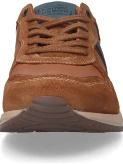 Leren sneakers lichtbruin/blauw