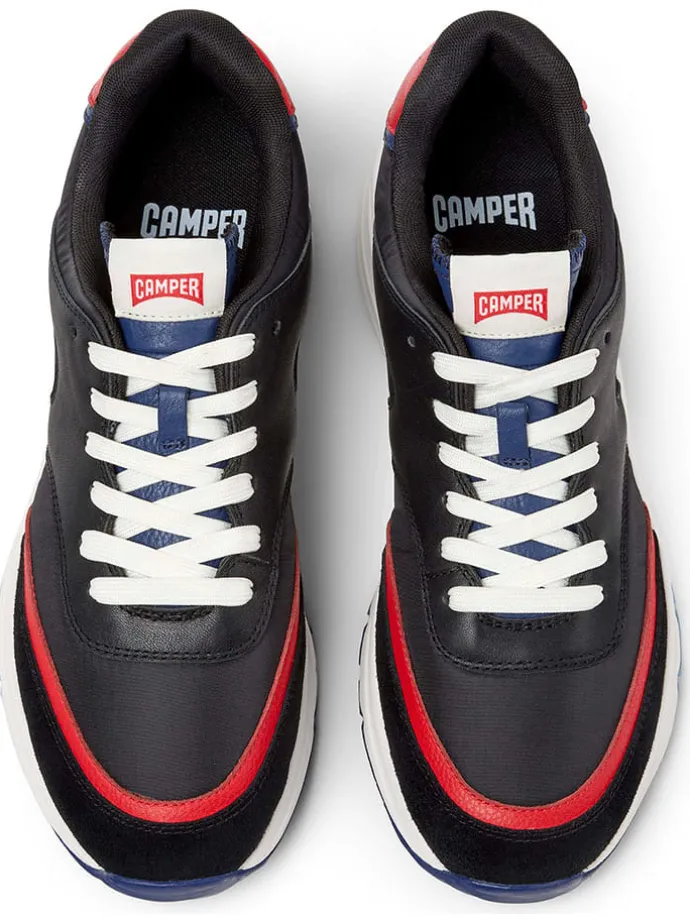 Leren sneakers zwart/rood/blauw