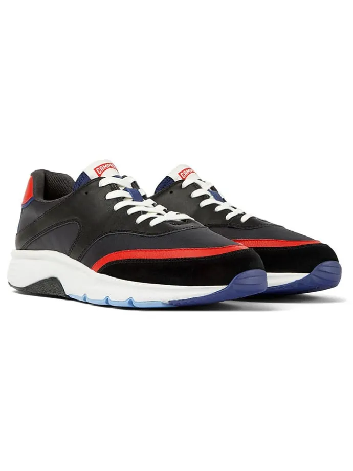 Leren sneakers zwart/rood/blauw