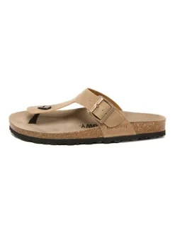 Leren teenslippers beige