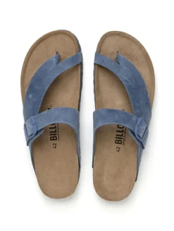 Leren teenslippers blauw