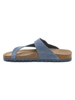 Leren teenslippers blauw