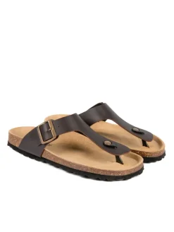 Leren teenslippers bruin