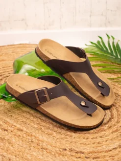 Leren teenslippers bruin