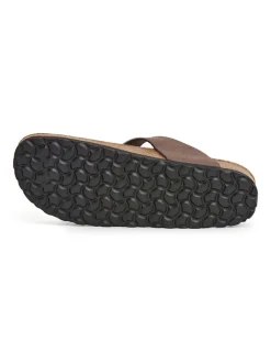 Leren teenslippers bruin