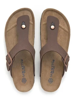 Leren teenslippers bruin