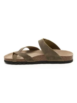 Leren teenslippers bruin