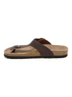 Leren teenslippers bruin