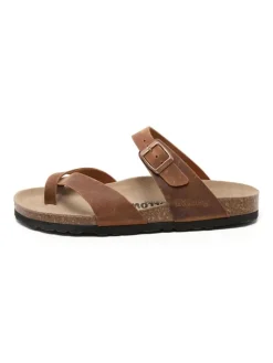 Leren teenslippers bruin