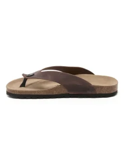 Leren teenslippers bruin
