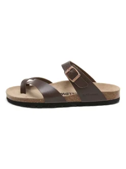 Leren teenslippers bruin