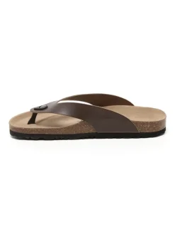 Leren teenslippers bruin