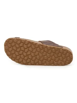 Leren teenslippers bruin