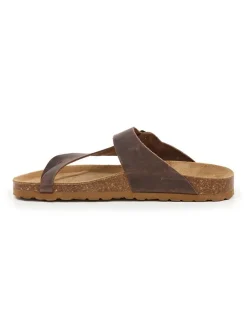 Leren teenslippers bruin