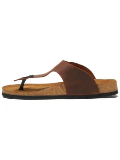 Leren teenslippers bruin