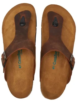 Leren teenslippers bruin