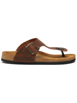 Leren teenslippers bruin