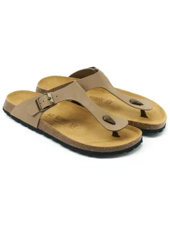 Leren teenslippers "David" lichtbruin