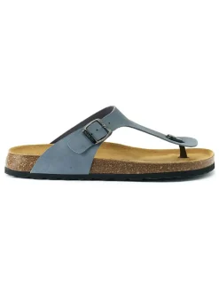 Leren teenslippers "David" lichtblauw