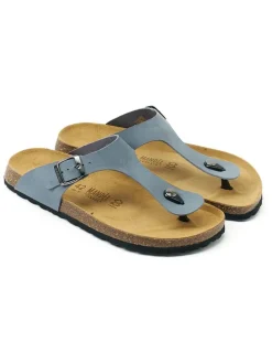 Leren teenslippers "David" lichtblauw