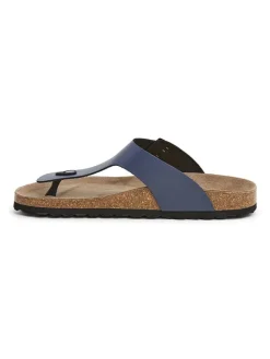 Leren teenslippers donkerblauw