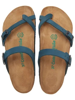 Leren teenslippers donkerblauw