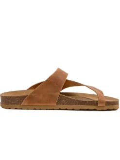 Leren teenslippers lichtbruin