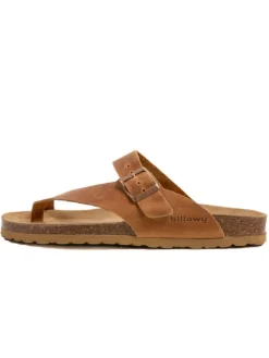 Leren teenslippers lichtbruin