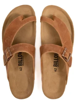 Leren teenslippers lichtbruin