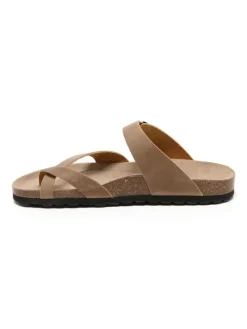 Leren teenslippers lichtbruin