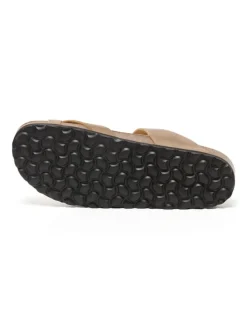 Leren teenslippers lichtbruin