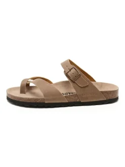 Leren teenslippers lichtbruin