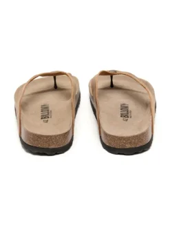 Leren teenslippers lichtbruin