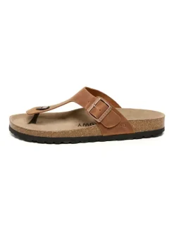 Leren teenslippers lichtbruin